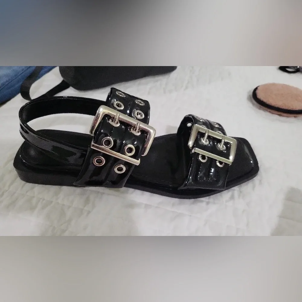 NEW - Women'S Square‎ Head Open Toe Wide Buckles Slingback Block Heels Summer
